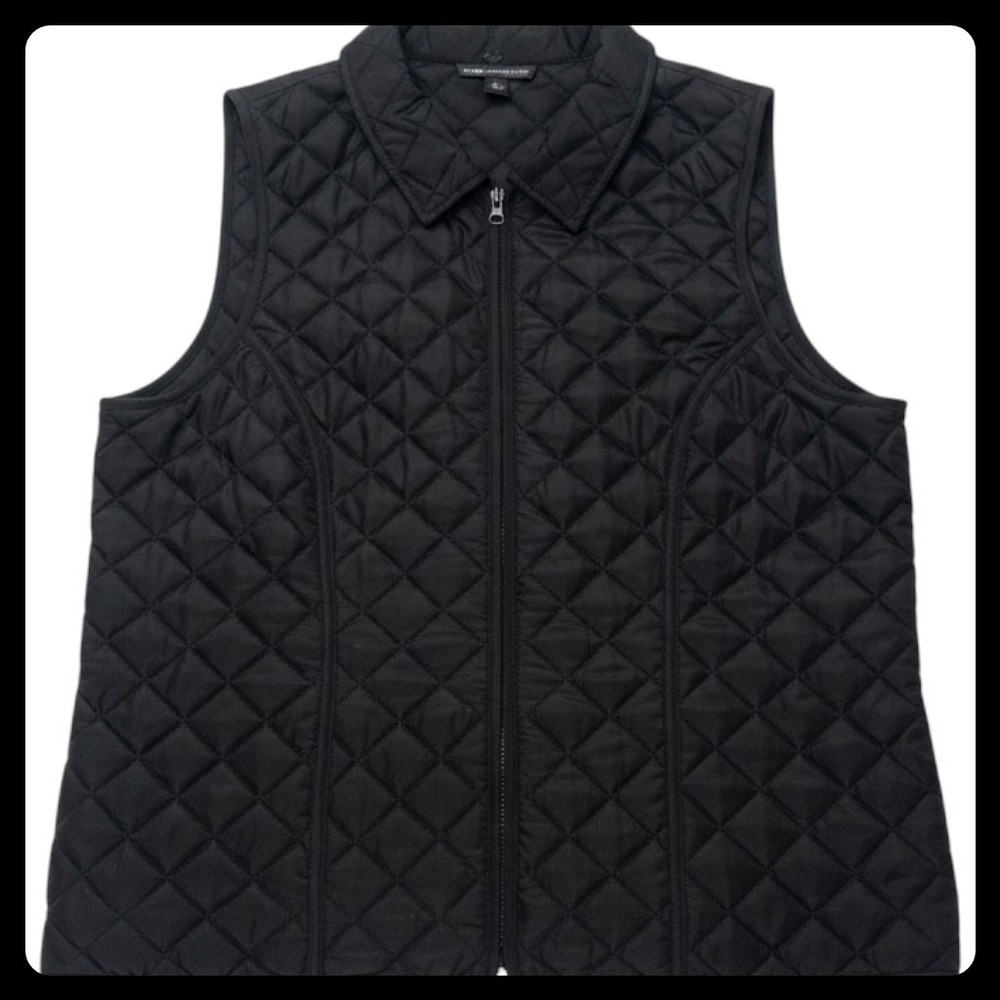 I.N. Studio Quilted Vest Women Large Black Full Zip Sleeveless Outerwear